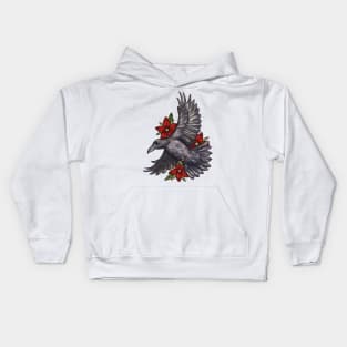 Raven With Flowers Kids Hoodie